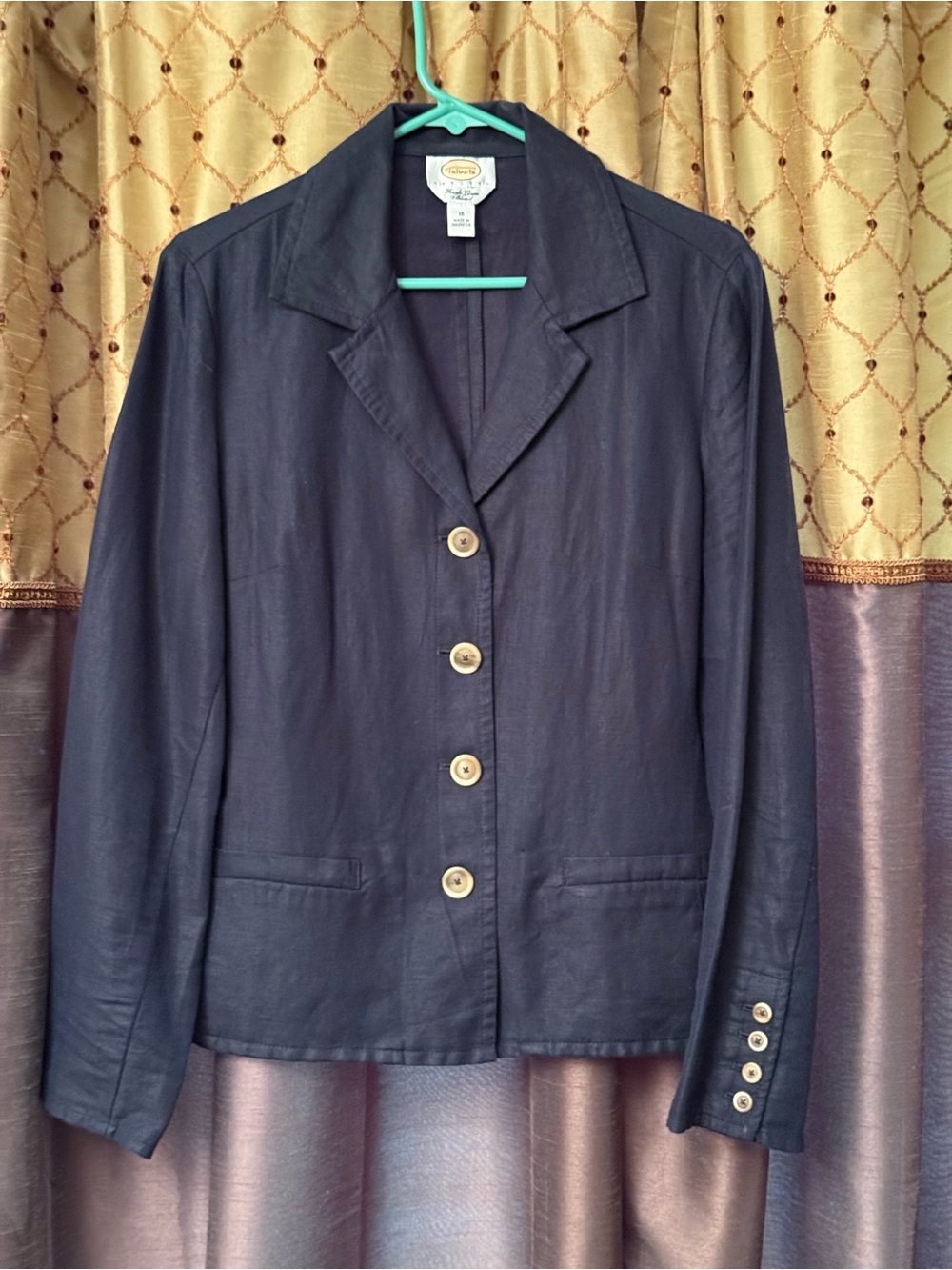 Talbots Navy Button-Front Irish Linen Blend Blazer